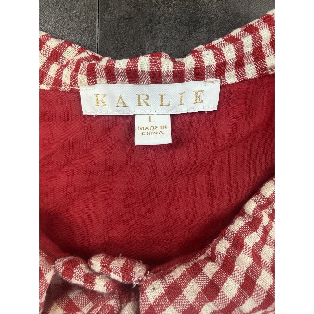 Karlie Red & White Gingham Lrg Oversized Peter Pan Collar Cottagecore Balloon Sl - Picture 2 of 7